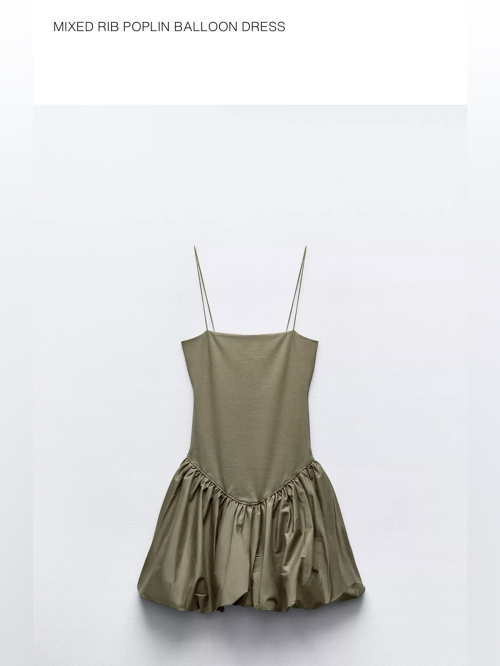 NWT Zara Olive Spaghetti-Strap Balloon Mini Dress